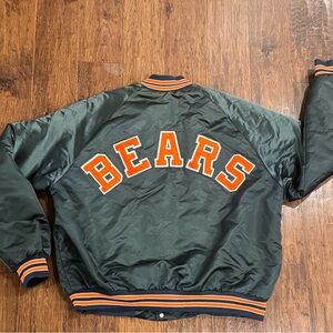 Vintage 80’s Chicago Bears Chalk Line Satin Bomber Jacket 2 Sided SZ XL USA Made